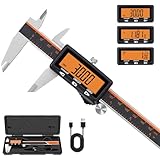 HARDELL Digital Caliper, Rechargeable Caliper Measuring Tool with Large Orange Screen, Stainless Steel Digital Micrometer with Auto-Off Feature -Inch/MM/Fraction for DIY/Household/3D-Printing