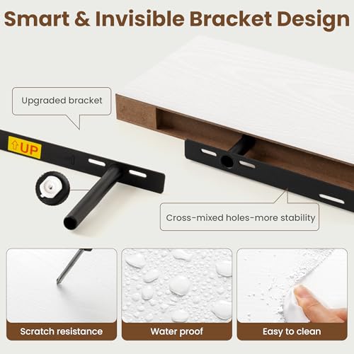 Image of 30 Inch Floating Shelves for Wall, 8 Inch Deep Floating Shelf for Storage & Display, Rustic Wall Mounted Shelf with Invisible Brackets for Living Room, Kitchen, Bathroom, Home Decor, Set of 2, White