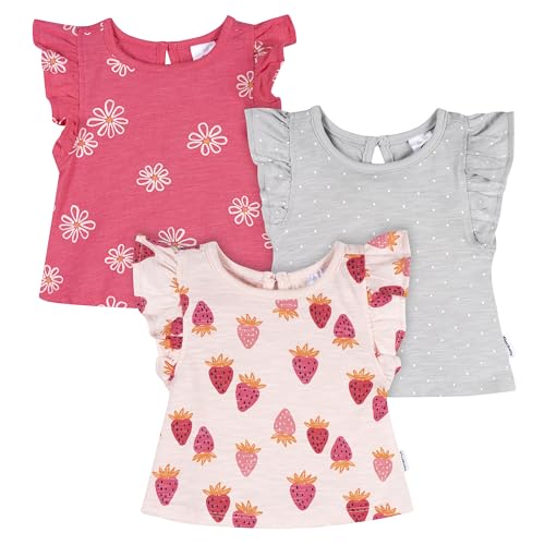 Gerber Baby Girls Toddler 3-Pack Short Sleeve Tees, Pink Strawberries, 3T