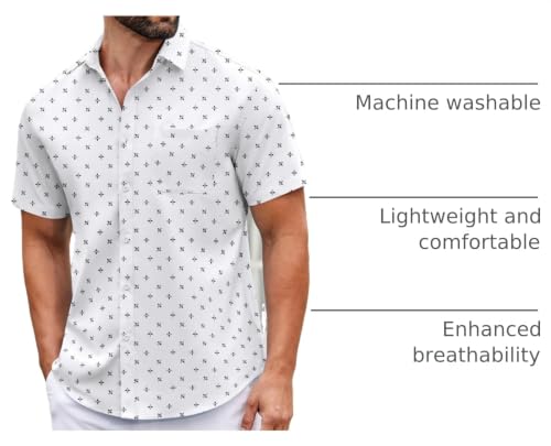 Image of COOFANDY Mens Short Sleeve Casual Button Down Shirts Summer Untucked Dress Shirts with Pocket