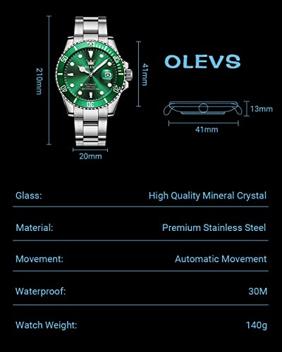 Self Winding Watches For Men Silver Gold Two Tone Large Face Watch Big Wrist Water Resistant No Battery Green Men Silver Watches With Date Mechanical Luminous Mens Sport Wristwatch Reloj Para Hombres #TOP5