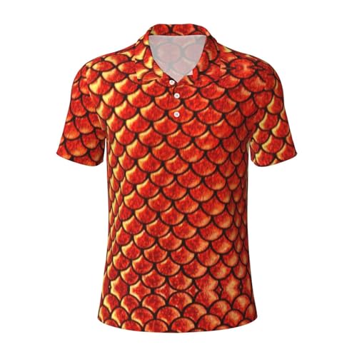 Evengigy Chemise de golf à manches courtes pour homme Motif écailles de poisson Rouge, Noir , L