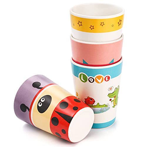 Zeayea 8 Pack Bamboo Kids Cups, 8 Oz Bpa Free Bamboo Drinking Cups For Children, Reusable Cute Cups Cartoon Tableware For Home, School, Parties Or Outdoor Use, Eco Friendly, Dishwasher Safe #TOP3