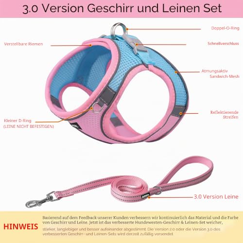 AIITLE Dog Harness, No-Pull Cat Harness with a Leash, Adjustable Reflective Dog Vest, Cat Harness Escape Proof, Outdoor Walking, Running,Training for Extra Small Dogs and House Cats Pink XXXS - 3