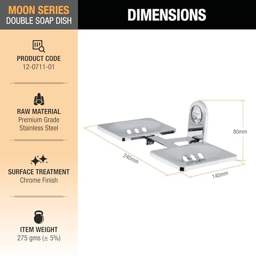 Image of Ruhe Moon Stainless Steel Soap Dish | Wall Mounted | Double Soap Dish Holder | Soap Dish Holder for Bathroom |Bathroom Organizer| Soap Try for Bathroom Accessories |Chrome Finish