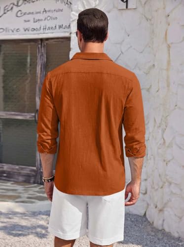 Image of Zombom Men's Cotton Blend Shirt with Full Sleeves Solid Pattern Cuban Collar Neck Line Regular Fit and Standard Length | Solid Shirt for Man Cotton | Shirts for Mans