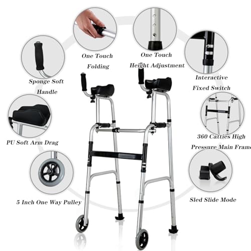 Déambulateur pliable de marche avec siège et repose-bras pour senior - 4