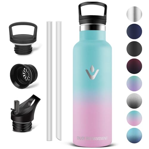 Vikaster Trinkflaschen, Thermosflasche 0.5l, BPA-frei Trinkflasche, Thermosflasche mit Strohhalm, Trinkflaschee für Schule, Sport, Fahrrad, Camping, Fitness, Outdoor, Rot-rosa