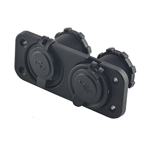 Carviya Motorcycle Waterproof 4 Port USB Car Charger Power Socket Plate Outlet 5V Output Total 6.2A Panel Mount Jack Motor 4 USB charger Dual 1A and Dual 2.1A Bracket Comes Togther