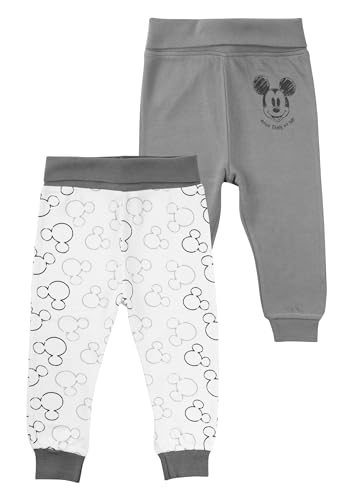 Disney Mickey Mouse Lot de 2 pantalons pour bébé garçons et filles, pantalon pour bébé, vêtements de bébé, blanc et gris, blanc/gris, 86-92