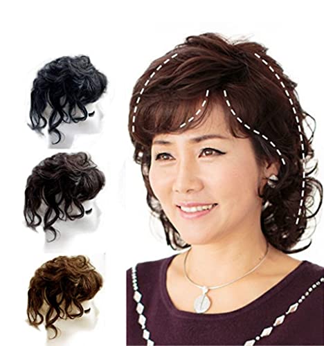 Easy Wear Clip-in Crown Topper Volume Topper Wiglet Curly Human Hair Topper Top Hairpiece for Women Hair Loss (Natural Black)