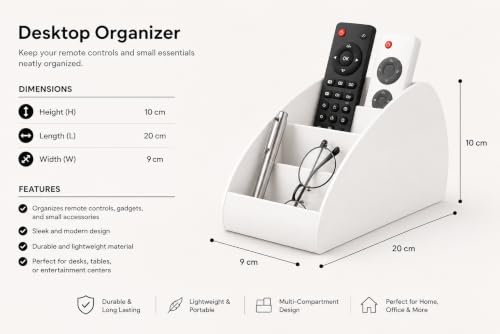 Image of Gaura Labs Remote Control Holder, Durable Storage Caddy for TV /AC Remotes, Reading Glasses & Office Supplies, Space-Saving Organizer for Nightstand, Office Desk, Living Room (White)