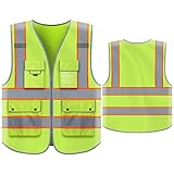[High Visibility Reflective] Safety Vest with 9 Pockets, Construction Work Vest for Men/Women, Soft, Durable, Breathable