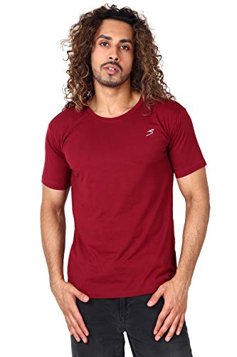 Image of SAAVA Men's Knitted Maroon Viscose Spandex Half Sleeve Crew Neck Tee T-Shirts