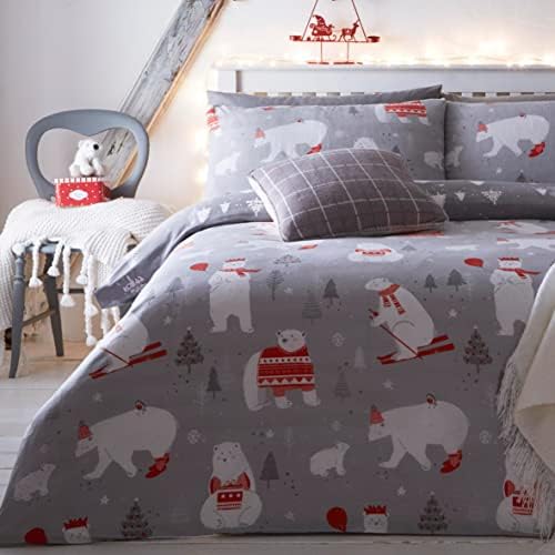Bedlam Christmas - Polar Bears - Easy Care Duvet Cover Set | Single Bed Size | Silver Bedding