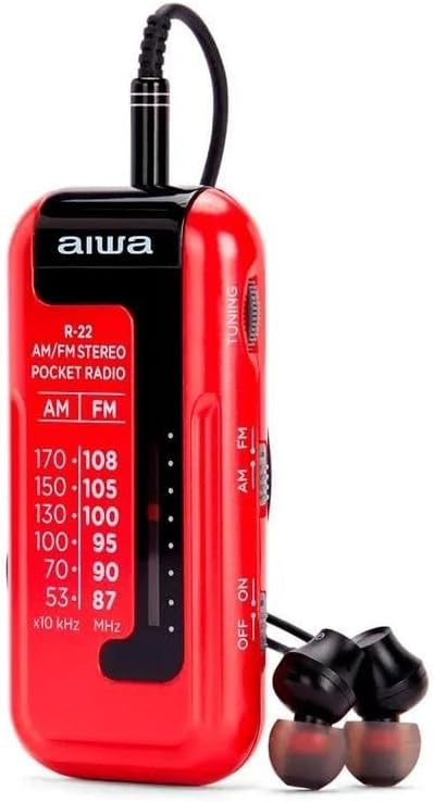 Aiwa R-22RD Pocket radio with headphones, MW/FM stereo