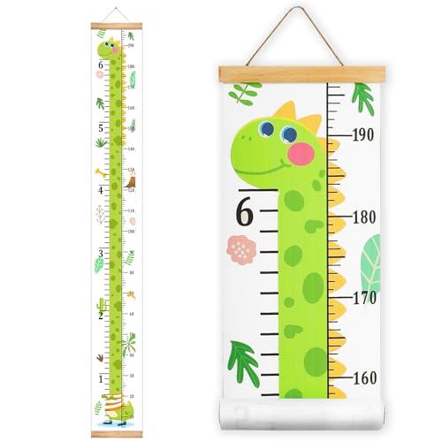 Image of Mibote Baby Growth Height Chart Handing Ruler Wall Decor for Kids, Canvas Removable Height Growth Chart 79" x 7.9" (Dinosaur)