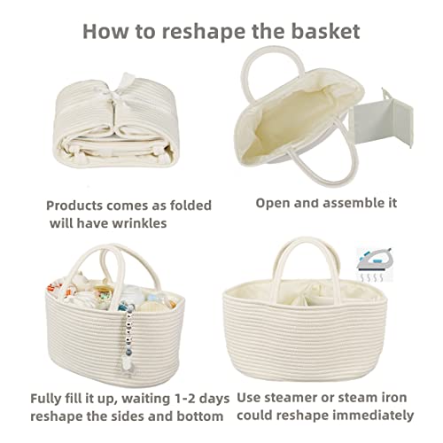 Image of XUANGUO Large Cotton Rope Baby Diaper Caddy Organizer Basket with White