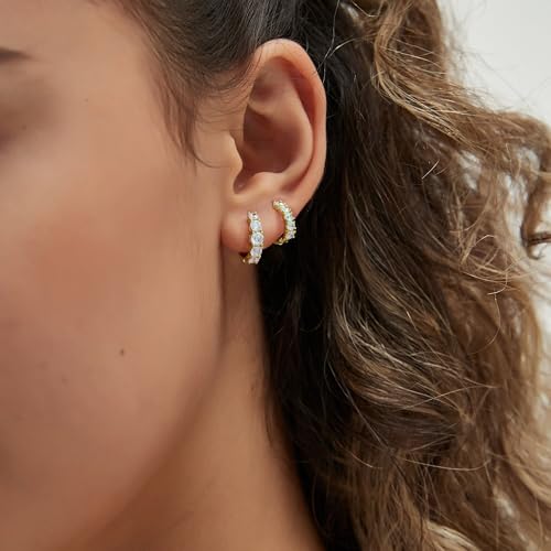 JINEAR Gold Hoop Earrings for Women 14K Gold Plated Cubic Zirconia Huggie Earrings 2Pairs Dainty Hypoallergenic Waterproof Cartilage Hoops Earring Set Lightweight Trendy Jewelry Gifts for Women2