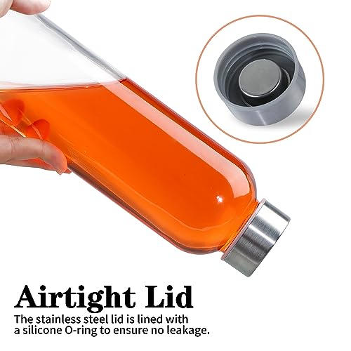 12 Pack Glass Water Bottles, 16oz Clear Glass Bottles with Stainless Steel Lids, Reusable Glass Drink Bottles with Caps for Juicing, Smoothies, Tea, Water, Beverages - Image 5