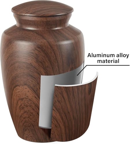 Image of Large Wood Grain Cremation Urn for Ashes for Human,Elegant Urn for Ashes Adult Male Female Man or Woman,Decorative Burial for Man /Dad /Father /Brother /Grandpa(Aluminum)