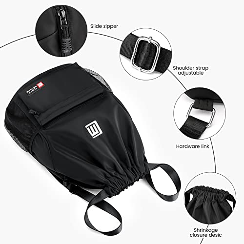 Miniatura 2 de Eucomir Mochilas De Cuerdas, Mochila Deporte Mochila Gym De Malla Agua, Bolsa De Cordón Impermeable De Nylon Bolsa De Gimnasio Cordón Con Cremallera Exterior Para Deportes Vacaciones,Negro