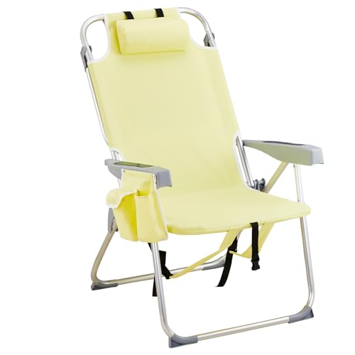 Image of Imbesty Portable Folding Beach Chair Heightened Oxford Cloth Aluminum Tube Back Adjustable Beach Chair for Outdoor Adventures Picnic, Camping,Beach Trips,Fishing (Yellow)