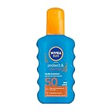 NIVEA SUN Protector Solar Protect & Bronze (200 ml), Loción Solar en Spray No Grasosa ni Pegajosa con FPS 50 Resistente al...