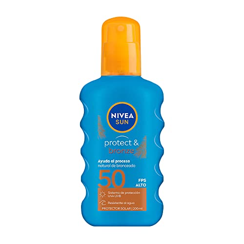 Bloqueadores Y Bronceadores, Drugstore NIVEA SUN Protector Solar Protect & Bronze (200 ml), Loción Solar en Spray No Grasosa ni Pegajosa con FPS 50 Resistente al Agua para un Bronceado Natural