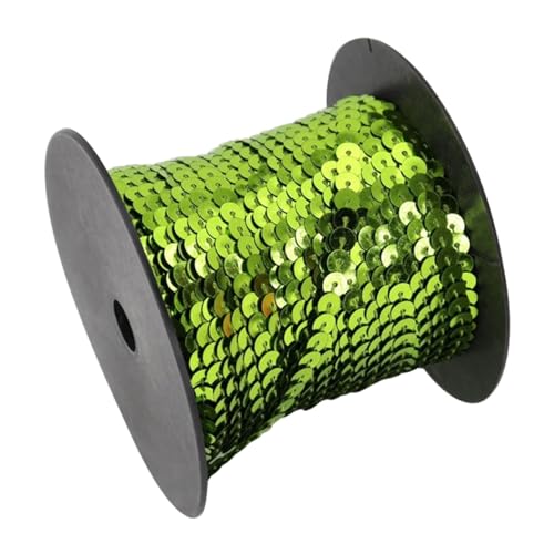 Queenbox 100 Yard Round Paillette Ribbon Trim, Flat Bling Sequin String Roll Sequin for Sewing DIY Clothes Halloween Party, Olive Green