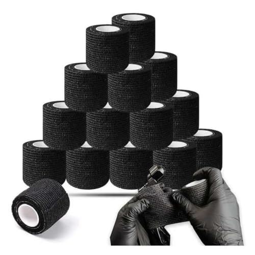 Venda Cohesiva 12 Rollos - Venda Elástica Autoadhesiva Deportiva para Vendajes, Soporte para Lesiones, Hinchazón y Recuperación, Tape Crossfit, Negro
