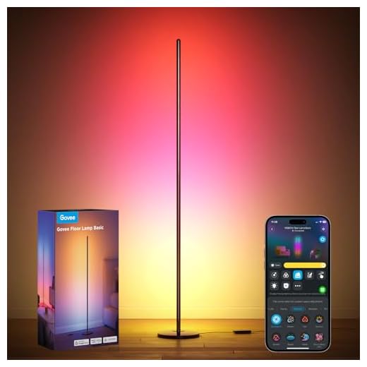 Govee RGBIC LED Stehlampe Wohnzimmer, WiFi Stehlampe Dimmbar, Arbeiten Sie mit Alexa und Matter, 16 Millionen Farben, 85 Szenenmodi, Musikmodi, DIY-Modus Standleuchte für Schlafzimmer Gaming, Schwarz
