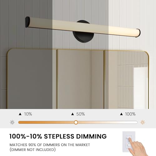 Image of Black Bathroom Light Fixtures Over Mirror with Acrylic Shade,30 inch Modern Vanity Lighting Fixture Dimmable LED Bathroom Sconce 30W 3000K Vanity Light Bar for Mirror Living Room Bedroom