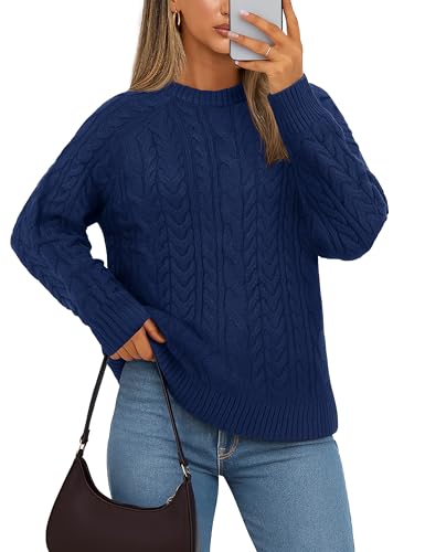 YUCOLEN Women's Chunky Cable Knit Pullover Sweater Crewneck Loose Vintage Casual Fall Long Sleeve Old Money Sweaters