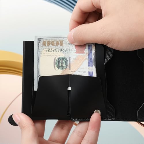 Mens Minimalist Wallet - Carbon Fiber Slim Design with Pop-Up Card Access & Cash Slot Black3
