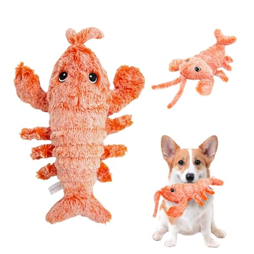 Winnsell Cute Interactive Dog Toy Floppy Lobster Funny Interactive Cat Dog Plush Toys USB Rechargeable Jumping Moving Pet Puppy Chew Toys Families Gift (A) (Yellow A)