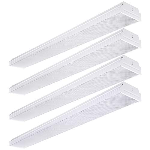 LEONLITE 4ft LED Wraparound Flush Mount Ceiling Light, 40W (100W Eqv.), Ultra Bright 4400lm, 6000K Pure White, for Garages, Laundry Rooms, Hallways, Offices, Workbenches, Pack of 4