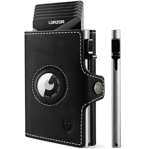 LORZOR® Airtag Wallet, Slim Wallet mit Münzfach, Portmonee Herren aus echtem Leder, RFID Blocker Portemonnaie, kartenetui Herren Platz für 10 Karten, Geldbeutel für Männer