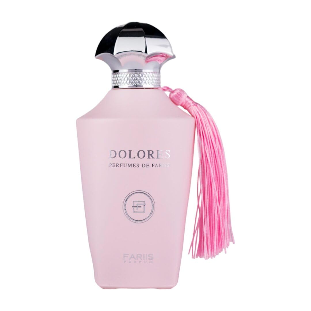 Fariis Dolores Parfum pour femme – Eau de parfum – 100 ml, Flacon rose avec pompon