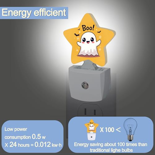 Image of Cute Ghost Nightlight,Halloween Bat Star Night Lights Plug into Wall Decorations for Bedroom Bathroom,Dusk to Dawn Sensor Kitchen Hallway Stairs Energy Efficient Desk Lamp
