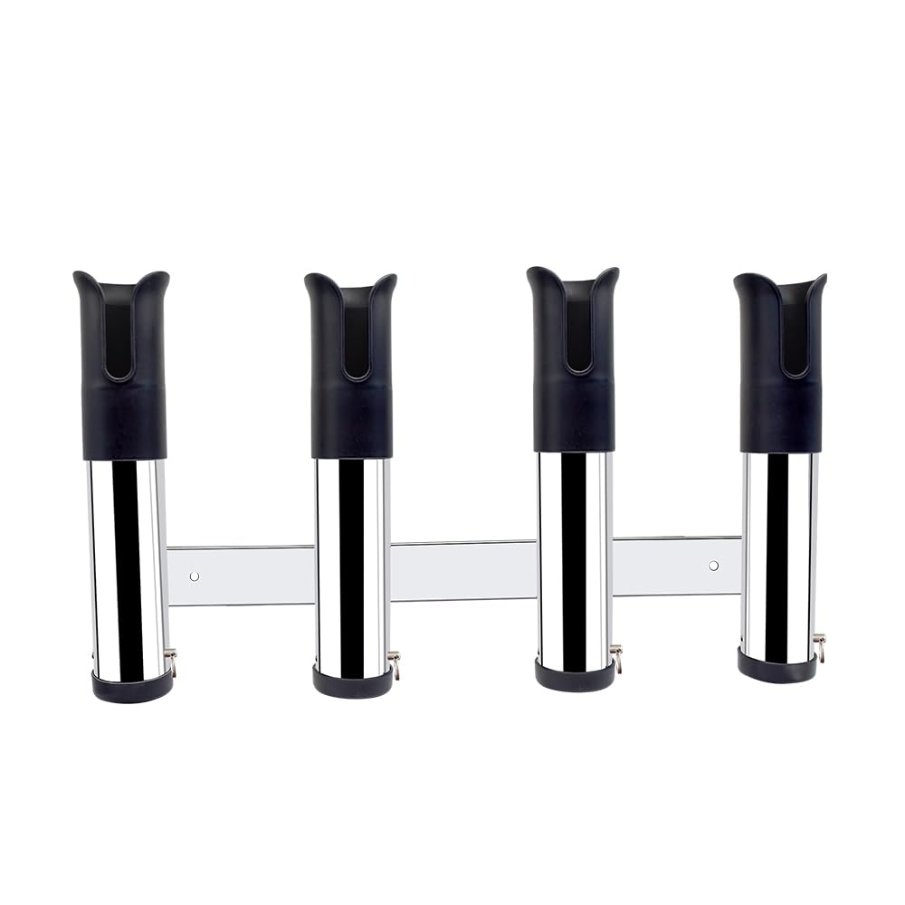 4 Pole Fishing Rod Holder, 4 in 1 Tube Rack, 316 Stainless Steel Side Mounted Bracket, Adjustable Pod, 4 Tube Links Pole Holder for Boat Yacht (6576S4