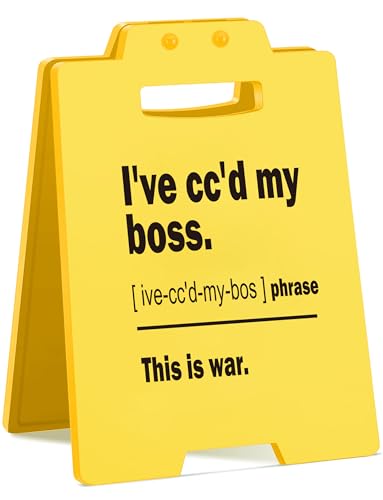 Funny Office Desk Sign – "I’ve cc’d my Boss, This is War" Mini Caution Sign – Sarcastic Office Decor Gift for Coworkers, Boss, HR – Work Desk Cubicle Sign for Employees & Work Besties