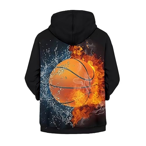 Image of Biyejit Water Fire Basketball Boys Zip Up Hoodies Long Sleeve Hooded Sweatshirts for Unisex Kids Pullover Jackets with Pockets 6-16 Years