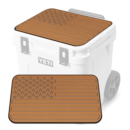 USATuff SeaDek EVA Mat Cooler Pad fits YETI 48 Roadie w/Wheels | Peel & Stick Application | Non Slip Comfort Accessories - US Flag (Mocha-Black)
