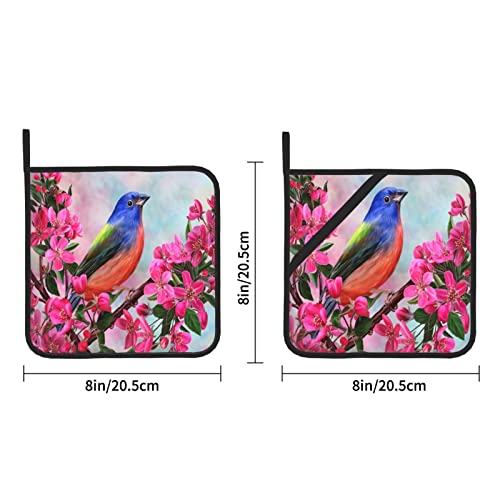 Bird Blooming Flowers Spring Washable Set Of 2 Pot Holders Decorative Kitchen Gift For Cooking Microwave Bbq Baking #TOP1