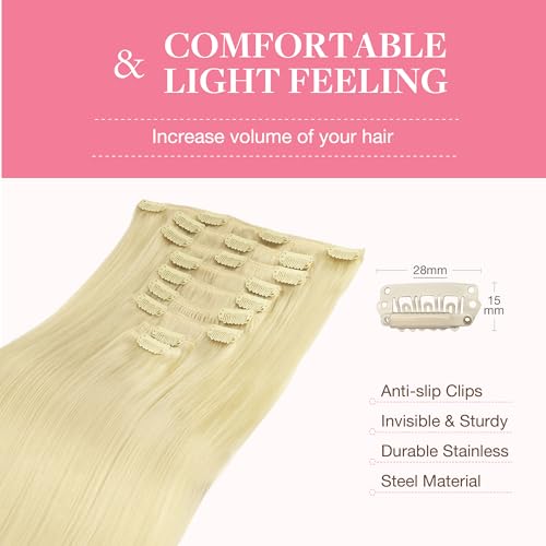 Image of GOO GOO Clip in Hair Extensions Real Human Hair, Remy Human Hair Extensions Clip ins for Women, Natural Human Hair, 22inch 150g 9Pcs, 613R Bleach Blonde