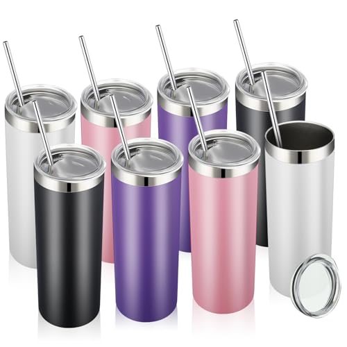 Remagr Skinny Tumblers Bulk 20 oz, Purple, White, Black, Pink, 8 Pcs