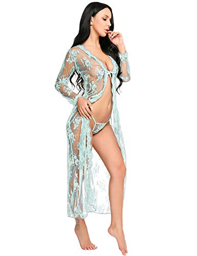 Lingerie para mulheres, sexy, vestido longo de renda, vestido transparente, robe quimono transparent
