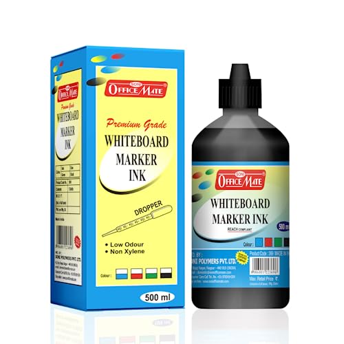 Image of Soni Officemate Whiteboard Marker Kit (Black) | 500ml Ink + Marker + Duster + 50ml Cleaning Solution + 5 Nibs | Bold, Quick-Dry Ink | for School, Office & Home