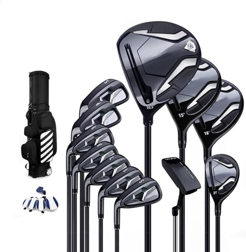 Image of Left Handed Golf Clubs Set - Complete 12 Piece Mens Golf Package with Ultra-light Carbon Shaft and Adjustable Angle, Includes Golf Bag